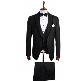 Costum negru ceremonie rever sal detasabil